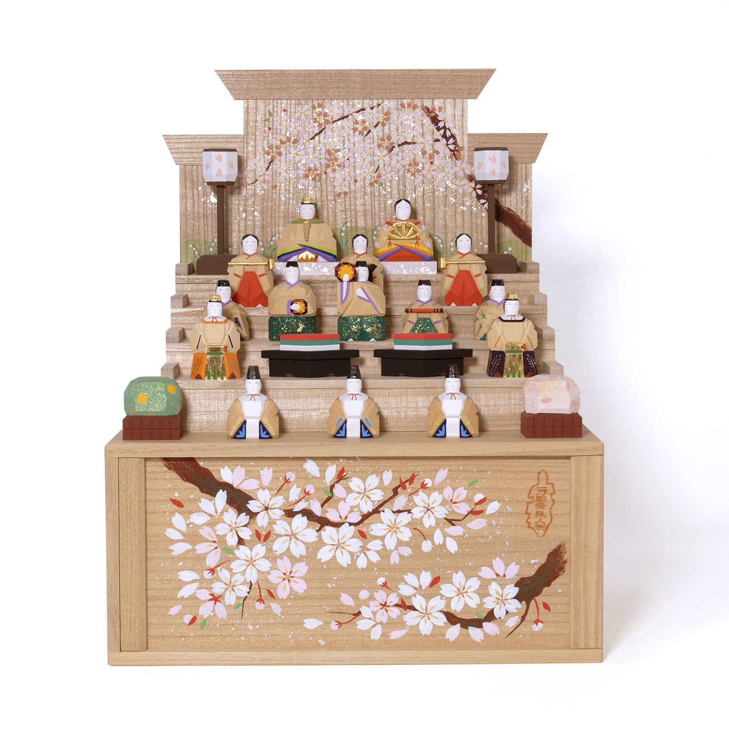 段飾雛 桜（中） 神泉作 – 奈良一刀彫 誠美堂